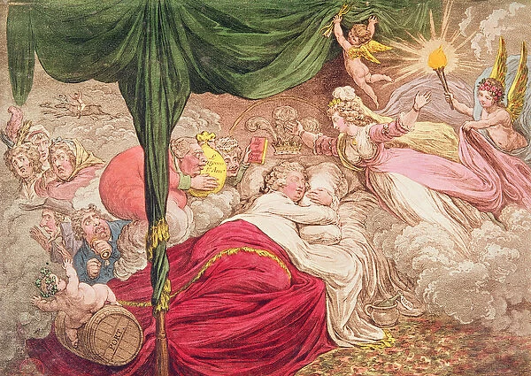 The Lovers Dream, 24th January 1795 (coloured engraving)
