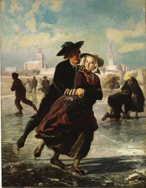 Lovers Skating (oil on panel)