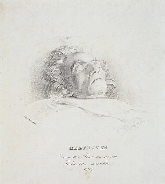 Ludwig van Beethoven (1770-1827) on his deathbed, 28th March 1827 (litho)