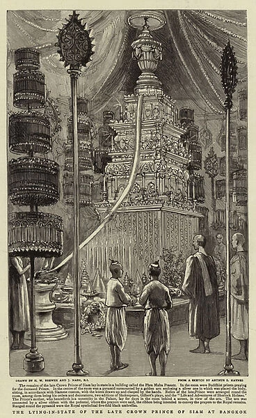 The Lying-in-State of the Late Crown Prince of Siam at Bangkok (engraving)