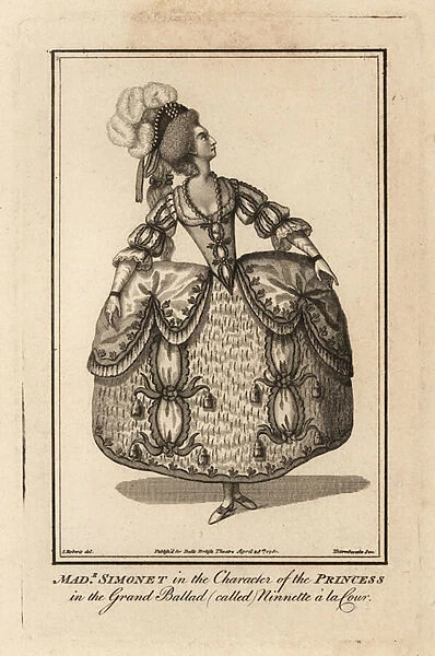 Madame Adelaide Simonet in the character of Princess Ninette in Gaetan Appoline Balthazar Vestriss Grand Ballet called Ninette at la Cour, Kings Theatre, 1781