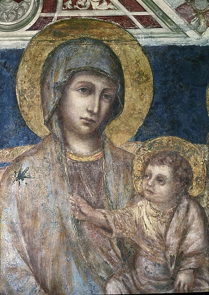 Maesta - detail of virgin and child fresco by Cimabue (Cenni di Pepo) (ca