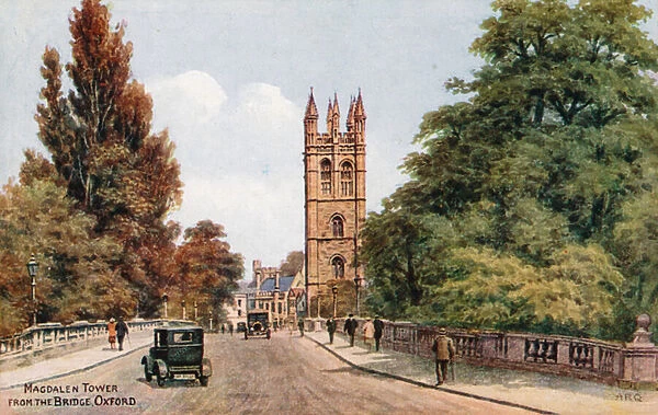 Magdalen Tower, from the Bridge, Oxford (colour litho)