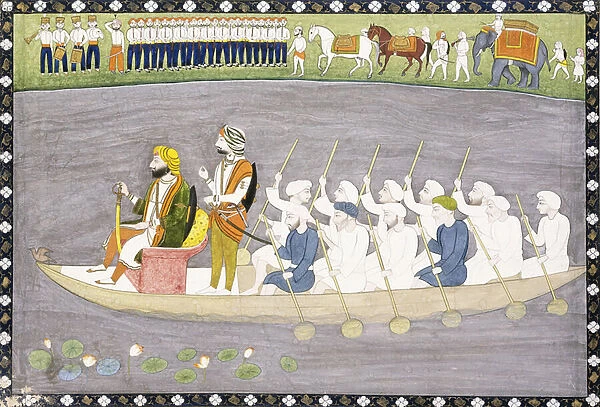 Maharaja Gulab Singh on Lake Wular in Kashmir, c. 1840 (gouache and gold paint on paper)