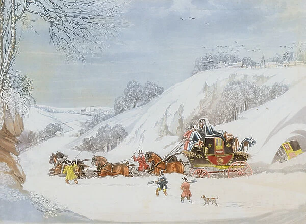 A Mail in Deep Snow, engraved by George Hunt (colour litho)