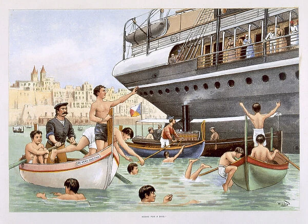 Malta, Heave for a Dive, from P & O Pencillings (colour litho)