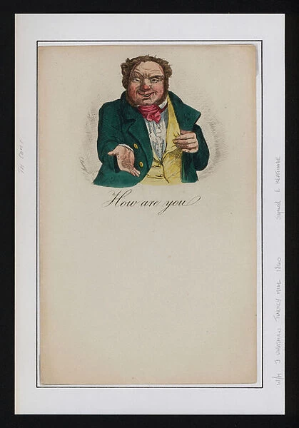 Man asking 'How are you?'(colour litho)