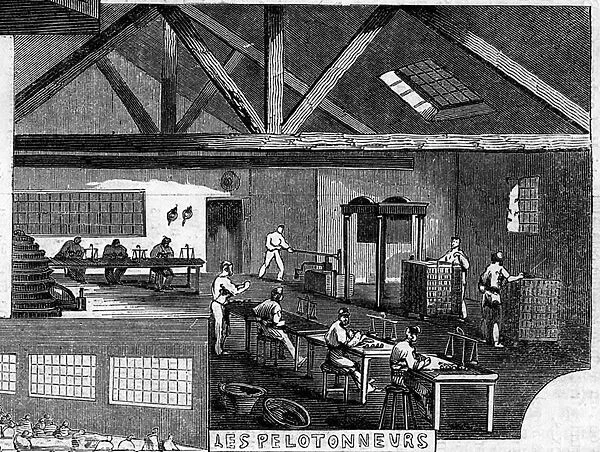 Manufacture des tabacs, Paris, 1860: les pelotonneurs. After the spinning