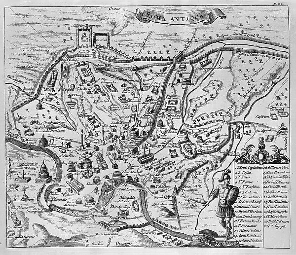 Map of Ancient Rome (etching) (b  /  w photo)