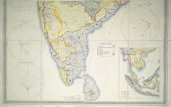 Map of British Southern India, 1872 (colour lithograph)