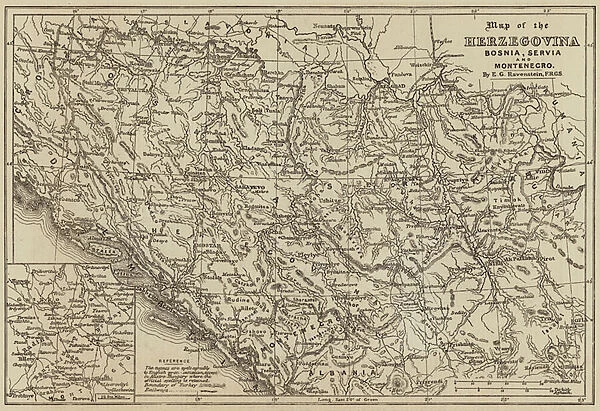 Map of the Herzegovina, Bosnia, Servia and Montenegro (engraving)