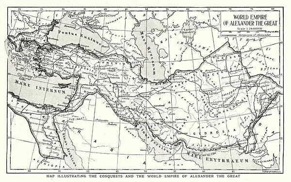 Map illustrating the conquests and the world empire of Alexander the Great (litho)