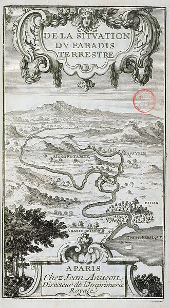 Map from De La Situation du Paradis Terrestre, 1691 (engraving)