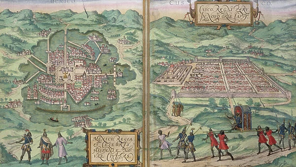 Map of Mexico and Cuzco, from Civitates Orbis Terrarum