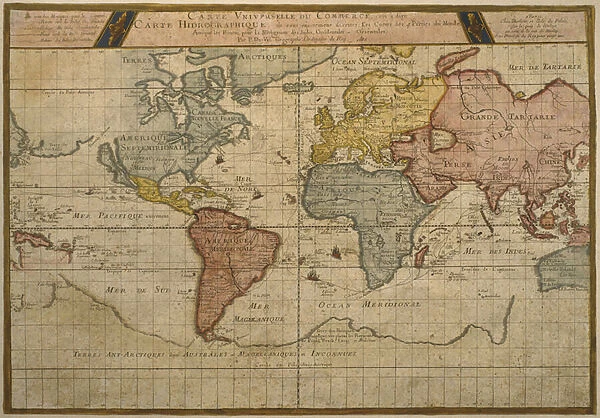 Map showing the world trade shipping routes, cartography by Pierre Duval (1619-83
