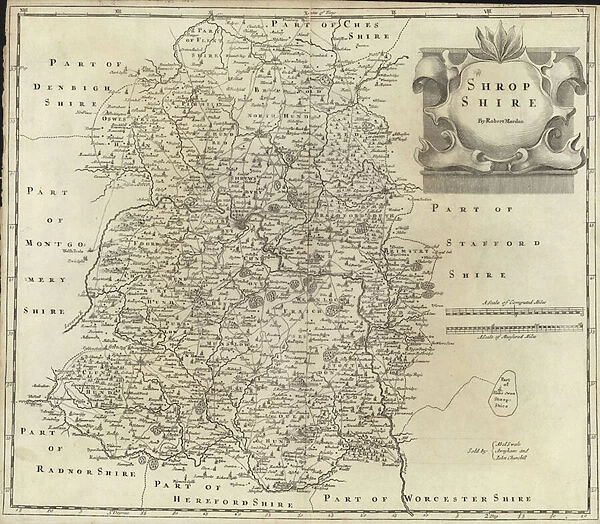 Map of Shropshire (colour engraving)