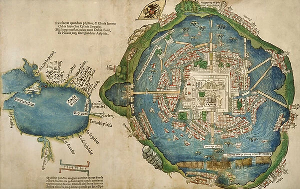 Map of Tenochtitlan and the Gulf of Mexico, from Praeclara Ferdinadi Cortesii de