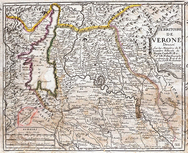 Map of the territory of Verona (Veneto, Italy) (etching, 1717)