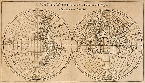 A Map of the World on which is Delineated the Voyage of Robinson Crusoe