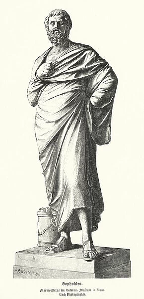 Marble statue of Sophocles, Ancient Greek playwright (litho)