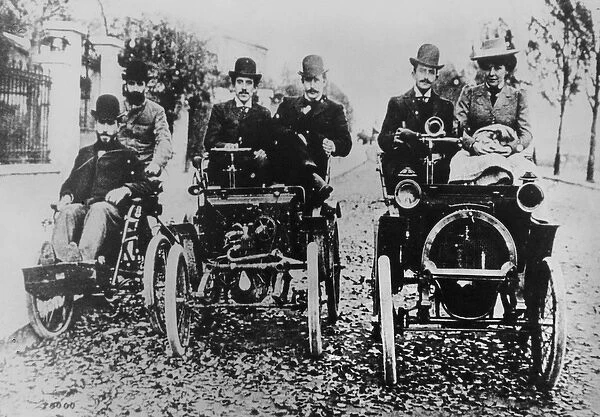Marcel (d. 1903) and Louis (1877-1944) Renault driving, 1898 (b  /  w photo)