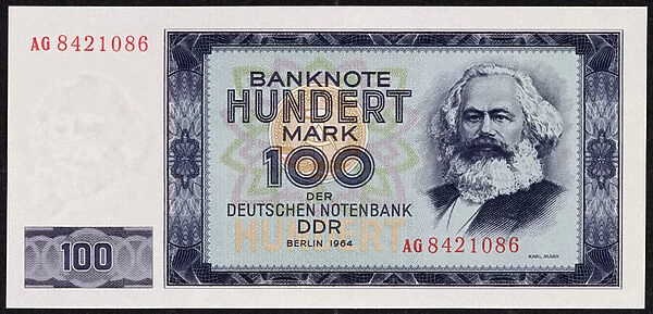 A one hundred mark banknote, 1964 (colour litho)