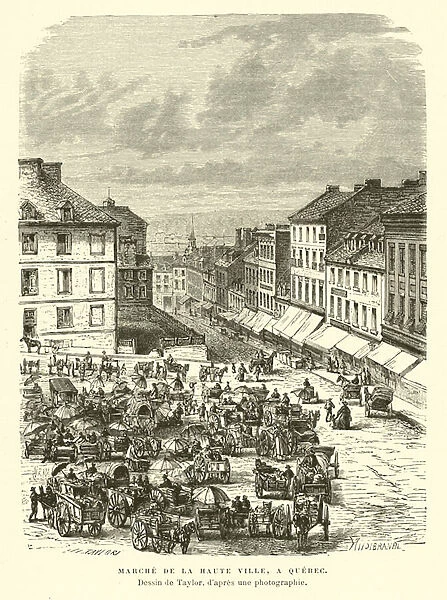 Market of the Upper Town, Quebec City, Canada (engraving)