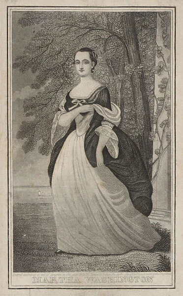 Martha Washington, wife of US President George Washington (engraving)
