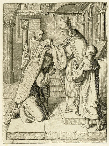 Martin Luther is ordained as a priest, 1850s (engraving)
