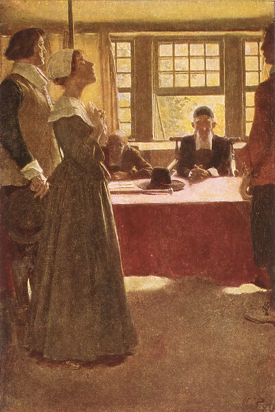 Mary Dyer Brought Before Governor Endicott, illustration from The Hanging of