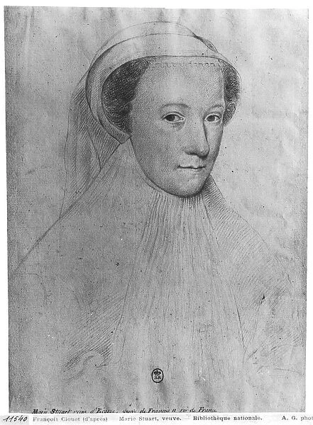 Mary, Queen of Scots (1542-87) in white mourning, 1560 (pen & ink on paper) (b  /  w photo)