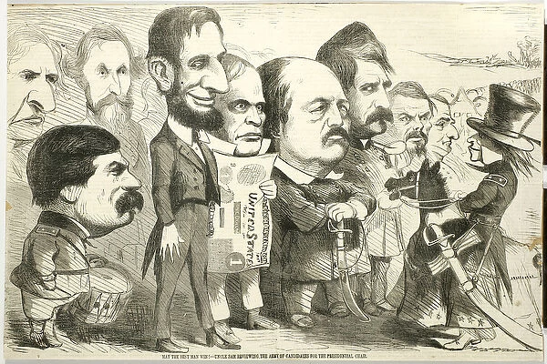 May the Best Man Win! Uncle Sam Reviewing the Army of Candidates, 1864 (wood engraving)