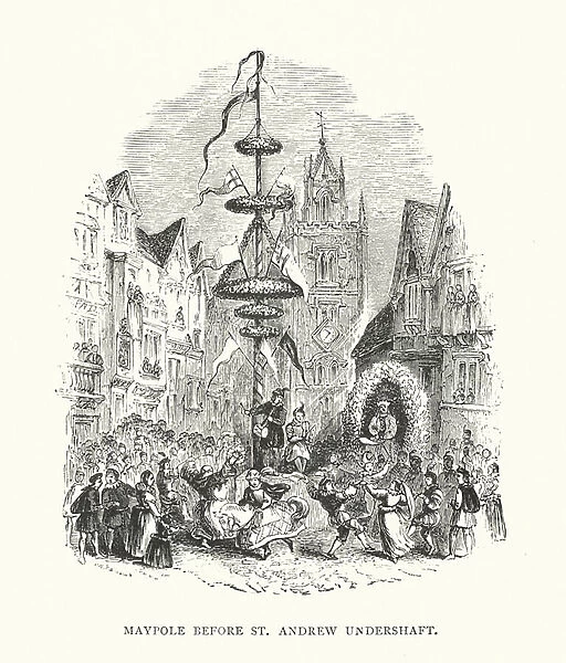 Maypole before St Andrew Undershaft (engraving)
