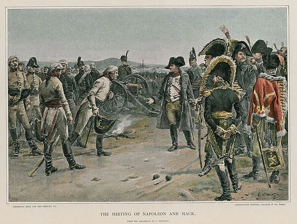 The meeting of Napoleon and Mack (colour litho)