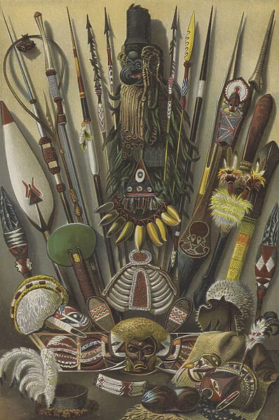 Melanesian and Micronesian weapons and instruments (chromolitho)