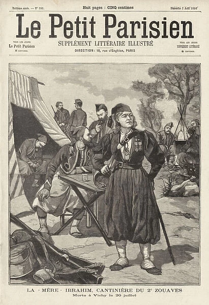 Mere Ibrahim, Egyptian-born cantiniere of the 2nd Regiment of Zouaves of the French army, who died at Vichy on 20 July 1896 (engraving)