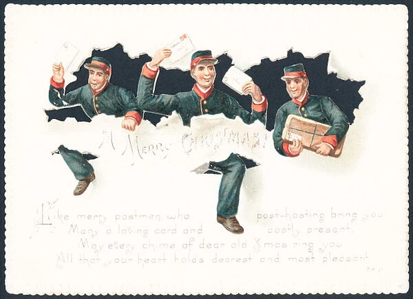 Merry Postmen, Christmas Card (chromolitho)