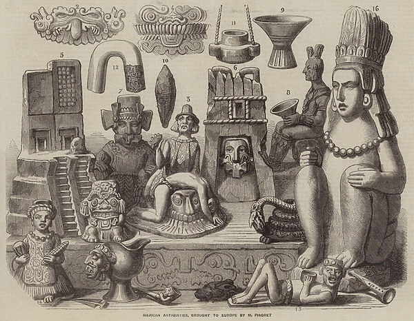 Mexican Antiquities, brought to Europe by M Pingret (engraving)