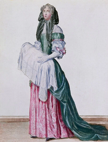 The midwife, late 17th century (coloured engraving)