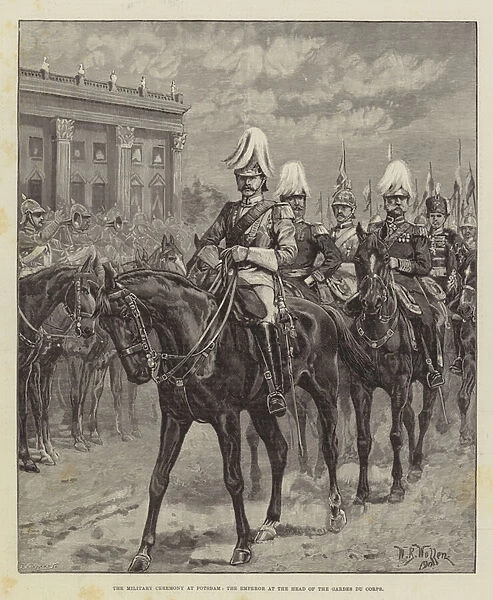 The Military Ceremony at Potsdam, the Emperor at the Head of the Gardes du Corps (engraving)