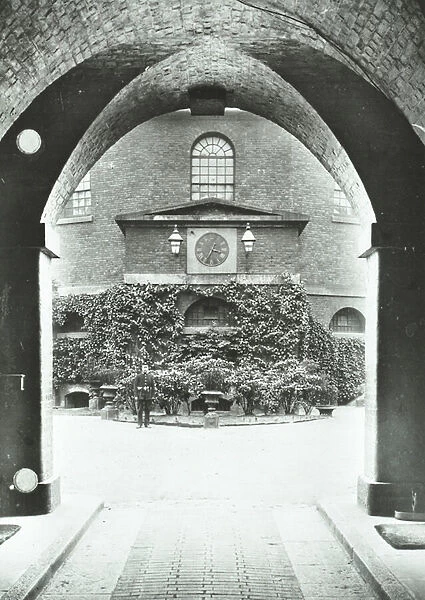 Millbank Prison: chapel through archway, 1885 (b  /  w photo)