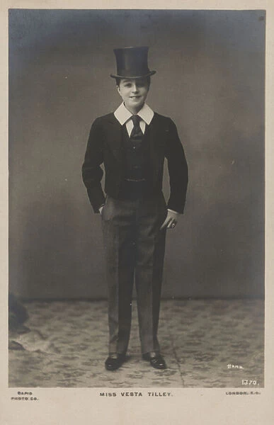 Miss Vesta Tilley dressed as a boy in Eton collar (b  /  w photo)