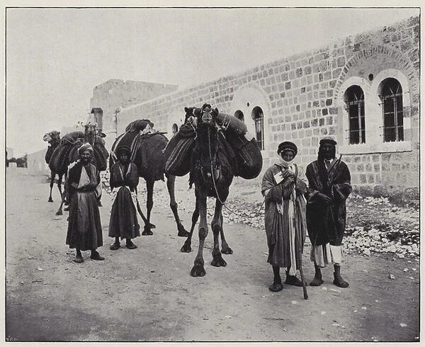 Moabiton types, Bedouins on a journey (b  /  w photo)