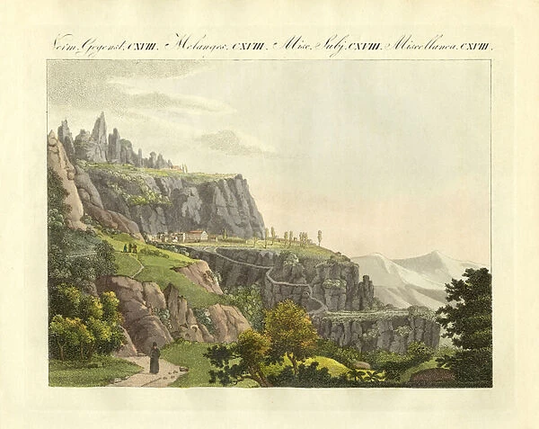 The Montserrat in Spain (coloured engraving)