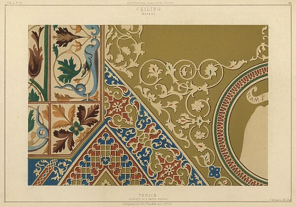 Mosaic, ceiling of the sacristy of St Marks Basilica, Venice, Italy (colour litho)