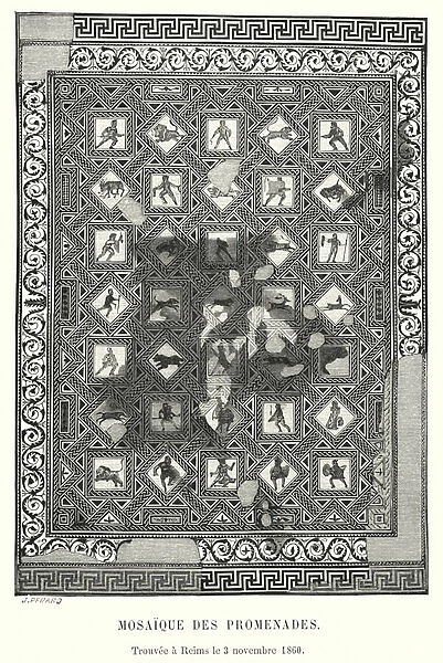 Mosaique des Promenades, Trouvee a Reims le 3 novembre 1860 (engraving)