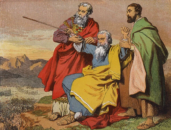 Moses, Aaron, and Hur (colour litho)