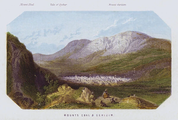 Mounts Ebal and Gerizim (colour litho)