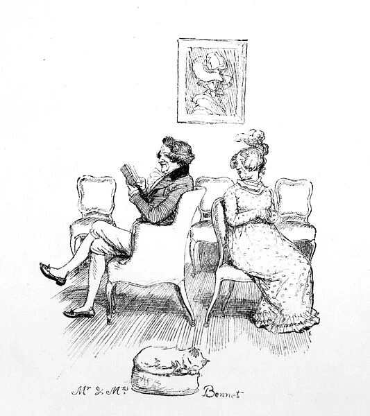 Mr & Mrs Bennet, illustration from Pride & Prejudice by Jane Austen, edition