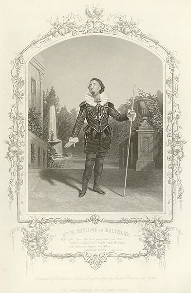 Mr W Davidge as Malvolio, Twelfth Night, Act III, scene iv (engraving)